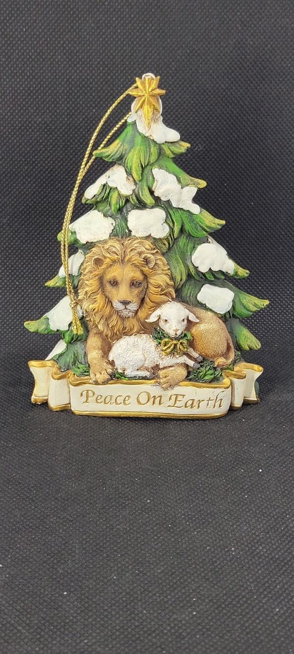 Peace On Earth Christmas Tree Ornament Lion Lamb Star Snow Ribbon Holiday Resin
